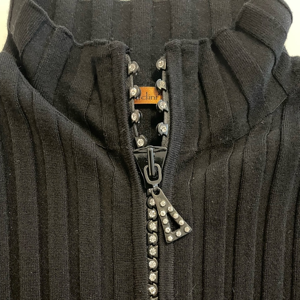 Belldini Ribbed Knit Mock Turtleneck Full Rhinestone Zip M - Picture 5 of 9